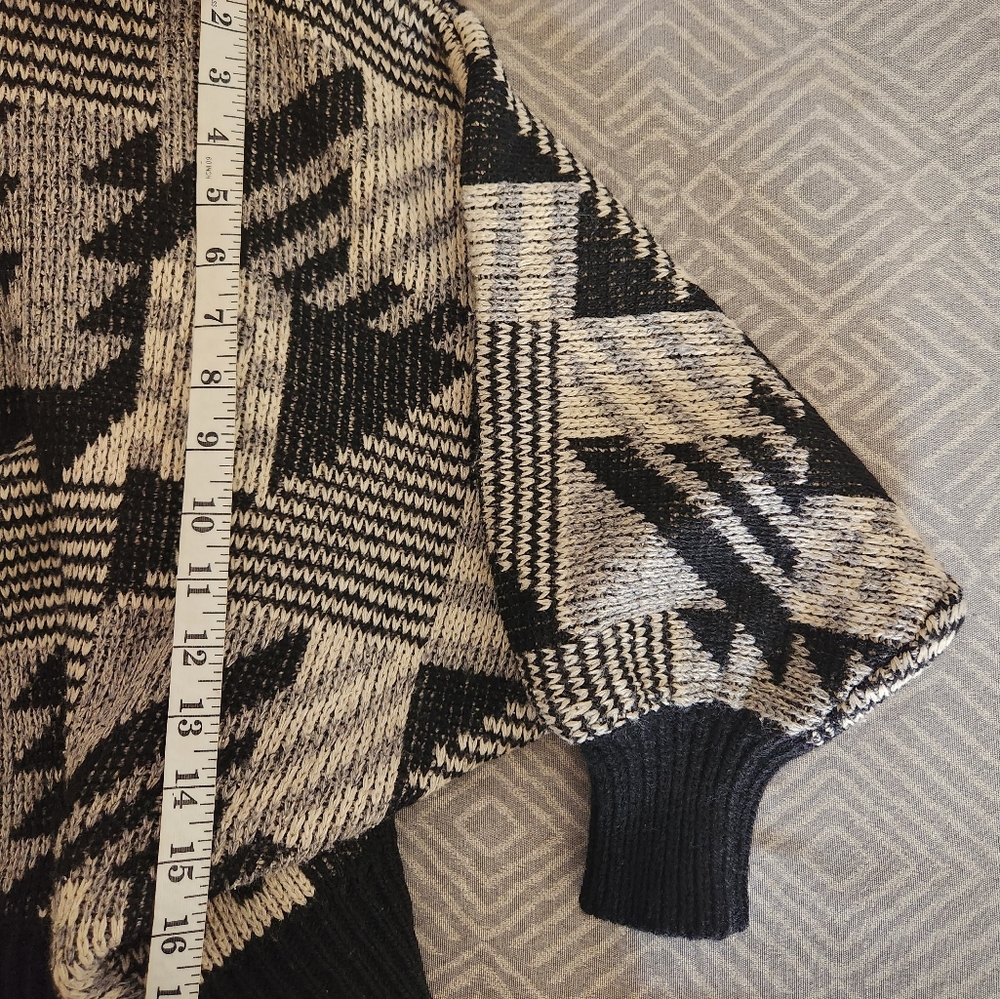 Mohair Wool Fanci Vintage Cardigan Trival Print Size M oversized Black Color - Picture 11 of 14
